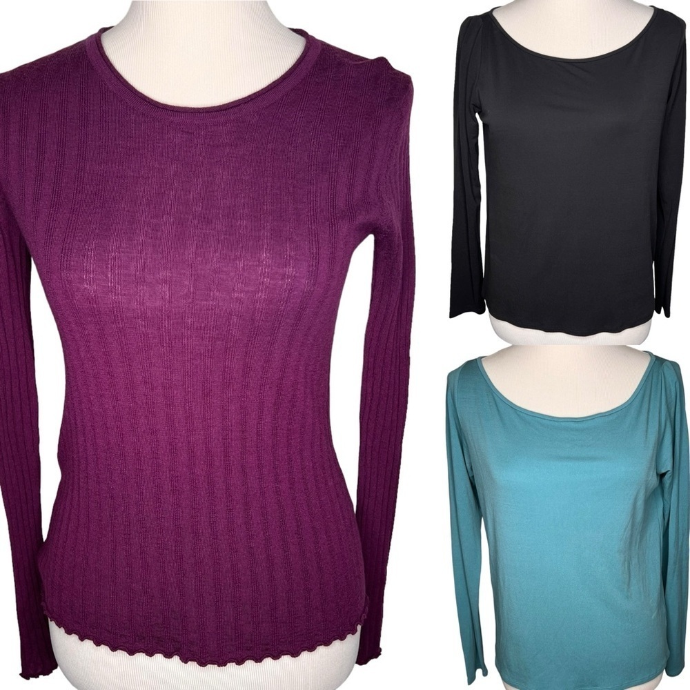 Eileen Fisher 2 Silk 1 Moreno Wool Long Sleeve Scoop Neck Tops Bundle Lot Size S